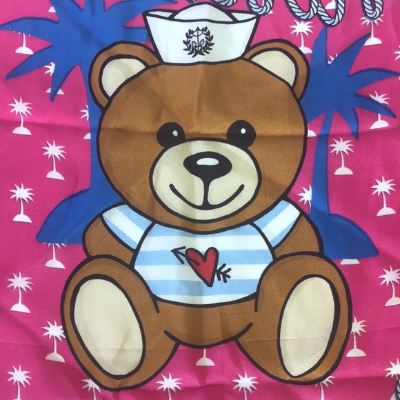 Moschino Silk Scarf Sailor Teddy Bear Pink NWT - Picture 8 of 11